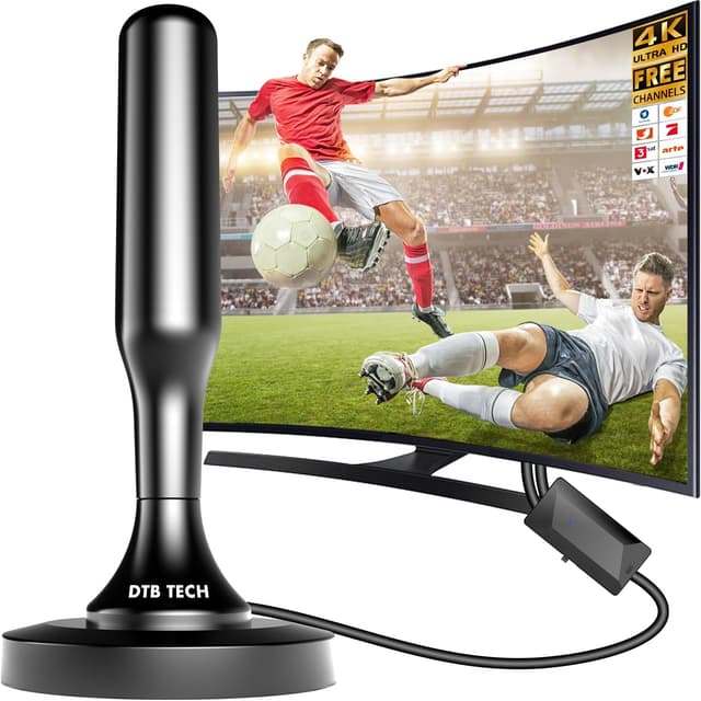Detalle de DVBT2 Zimmerantenne mit integriertem Verstärker, 360° Allroundempfang und Magnetfuß (für TV mit DVB-T2/DVB-T Decoder)
