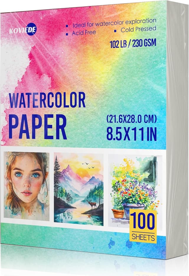Thumbnail 6 de KOVIEDE 100 Sheets Watercolor Paper, 8.5x11 in, 102lb (230GSM) Cold Press Practice Paper