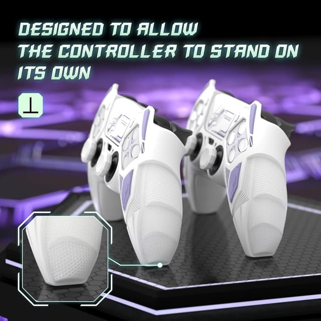 Thumbnail 6 de PlayVital Mecha Rhino Silicone Cover for PS5 Controller (White & Light Violet) with Thumb Grips & Stickers