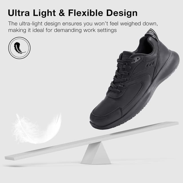 Detalle de SPIEZ Non Slip Chef Shoes – Lightweight Men’s Work Trainers with SRC Certification, Water-Repellent Black (UK 6.5–11)