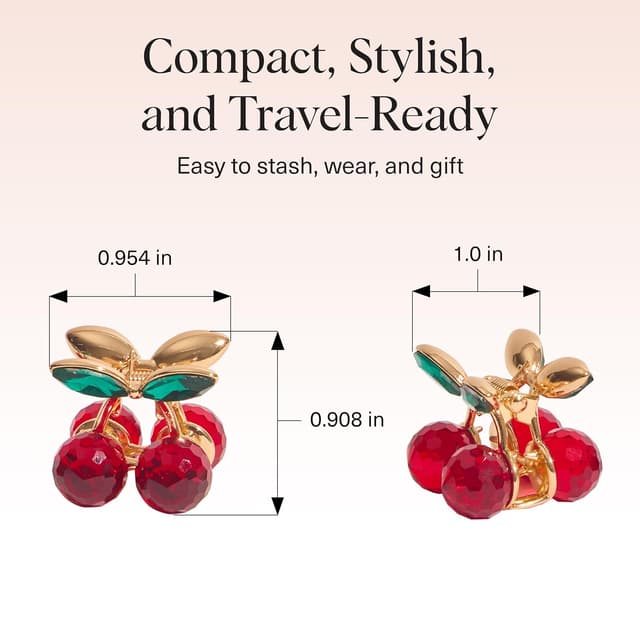 Detalle de Kitsch Cherry Small Hair Clips for Women (2pcs) – Rhinestone Mini Claw Clips