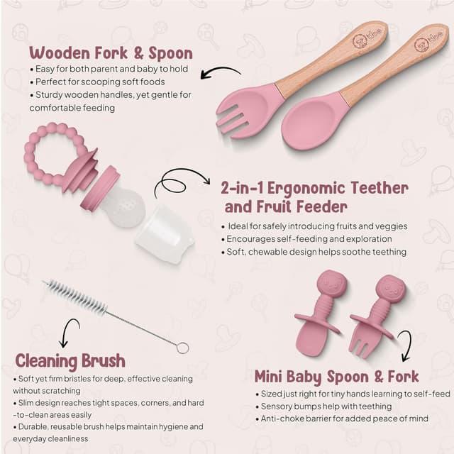 Detalle de o’doe Baby Weaning Set (15-Piece Silicone Feeding Kit) with Suction Plate, Bowl, Bib, Sippy Cup, Fruit Feeder & Freezer Tray