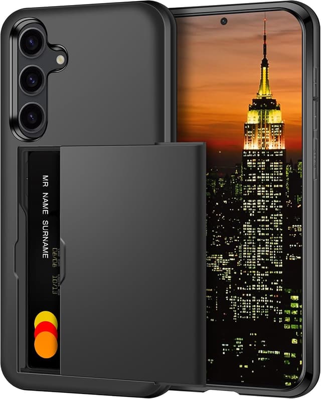 Detalle de Coolden Galaxy S24 Plus Wallet Case (Black) with Card Holder, Shockproof Hybrid PC + TPU Protection