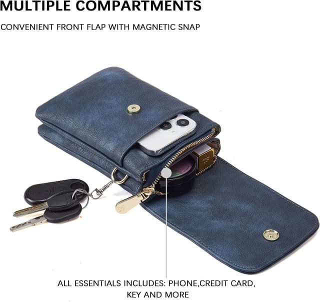 Detalle 2 de BOSTANTEN kleine Handytasche zum Umhängen mit Geldbörse und Kartenfächern (PU veganes Leder) – Designer Blau