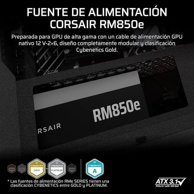 Detalle 2 de CORSAIR RM850e (2025) Fuente ATX 850 W, modular 🖥