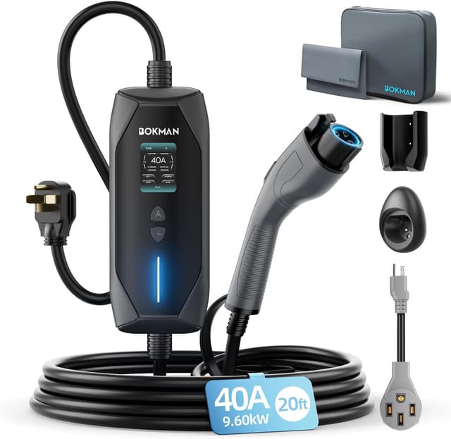 Detalle de bokman Portable Level 2 & Level 1 EV Charger (240V, 40A) with 20ft Cable, NEMA 14-50 Plug + NEMA 5-15 Adapter