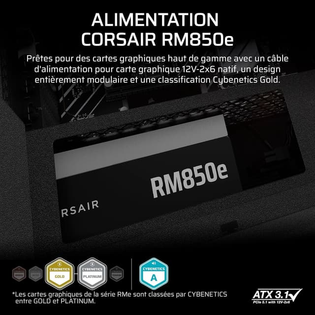 Detalle 2 de Corsair RM850e 2025 alimentation silencieuse