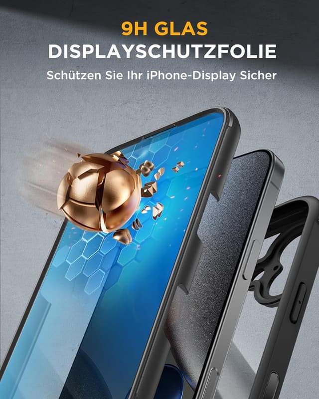 Detalle de Miracase 360° Schutzhülle für iPhone 17 mit MagSafe und integriertem 9H-Glas-Displayschutz (Schwarz, 6,3 Zoll)