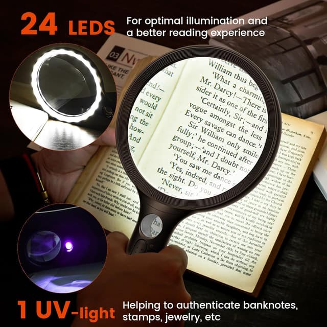 Thumbnail 2 de Large 10X Magnifying Glass with 24 LED Light