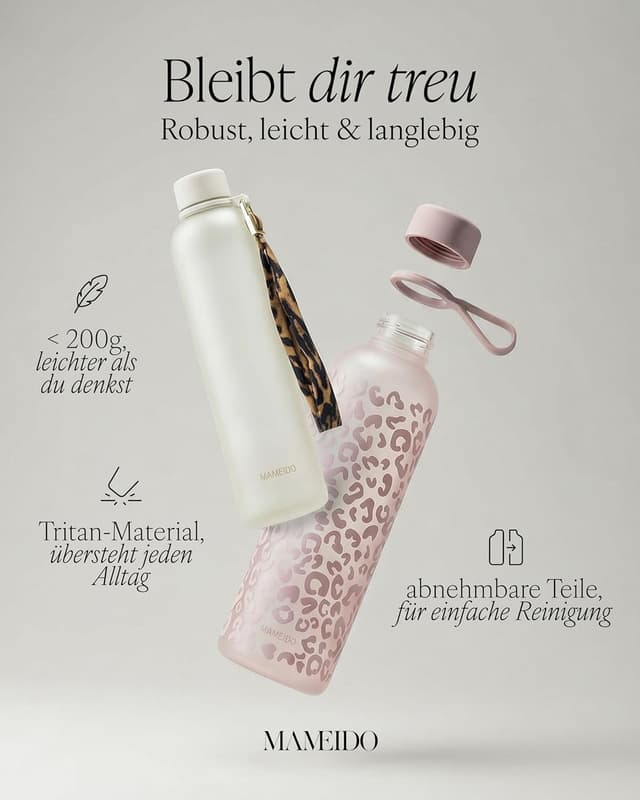 Detalle de MAMEIDO Trinkflasche mit Zeitmarkierung, 1 l – auslaufsicher & BPA-frei für Sport, Gym, Büro (Ivory Beige)