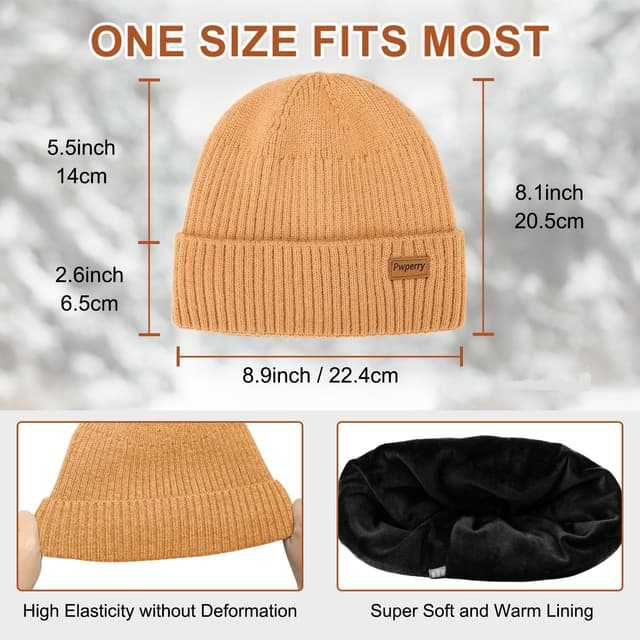 Detalle de Pwperry Warm Double Layer Knit Winter Beanie Hat (Men & Women)