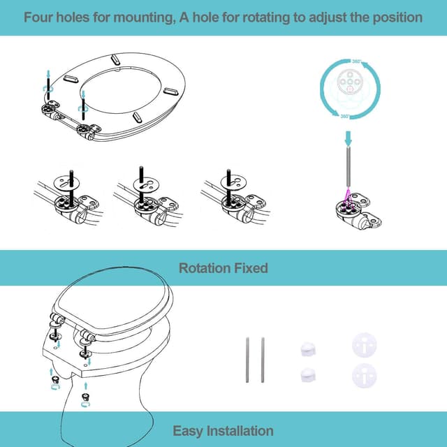 Thumbnail 5 de Angel Shield Antibacterial Wooden Soft Close Toilet Seat with Quick Release Adjustable Hinges Toilet Seat Easy Clean and Assembly for Bathroom 45 x 37 x 5.6 cm (Solid Oak)
Angel Shield Antibacterial Wooden Soft Close Toilet…