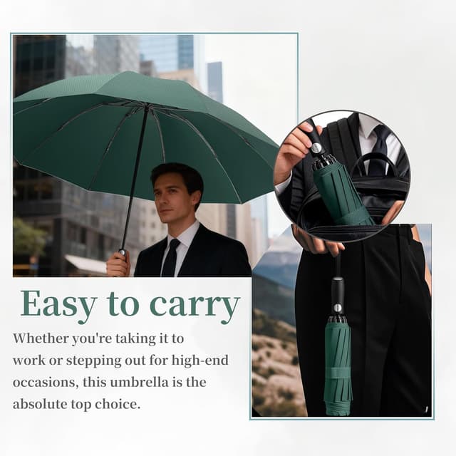 Thumbnail 2 de 52 IN Extra-Large Canopy Golf Reverse Travel Folding Umbrella for Business – Auto Open/Close, Windproof/Rainproof, Zippered Pouch
