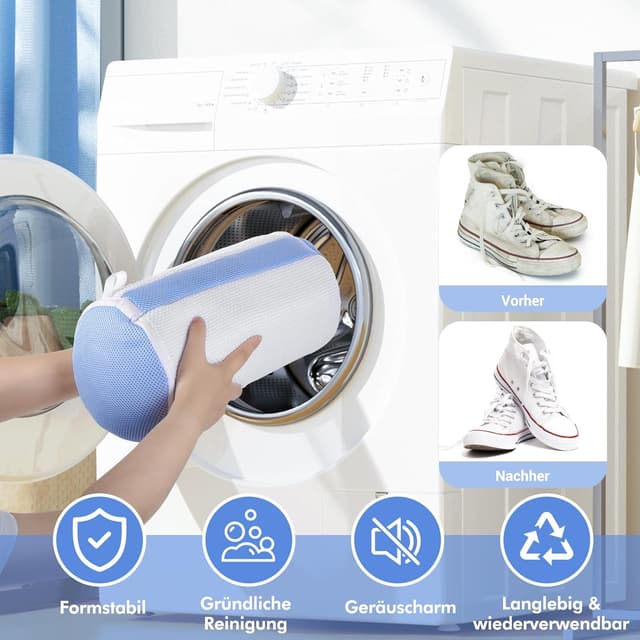Detalle de Teletrogy 2er-Set Schuhwaschbeutel für Waschmaschine – 3D-Net mit verstecktem Reißverschluss (bis EU 46)