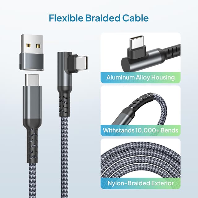 Detalle 2 de Elebase 90-Grad Ladekabel für iPhone 17 Pro – 2 m USB-C PD Schnellladekabel mit USB-Adapter
