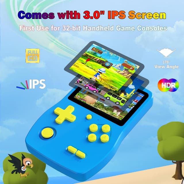 Detalle de Bornkid console di gioco portatile 32 bit per bambini (3 pollici IPS, 139 giochi, ricaricabile)