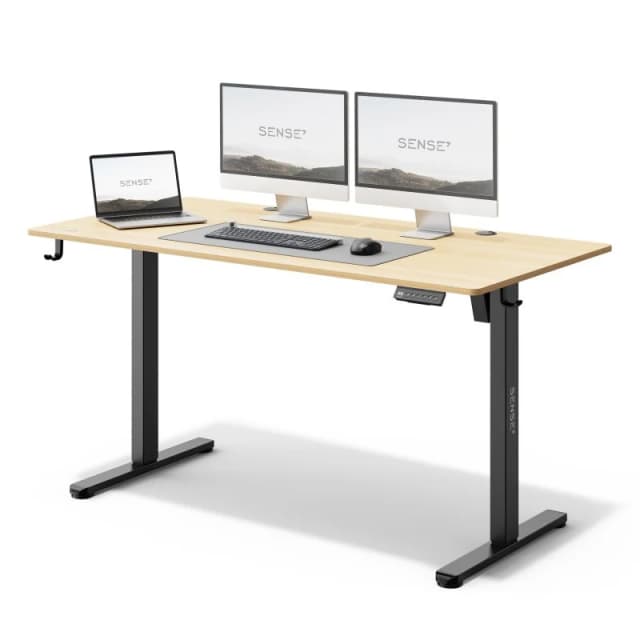 Detalle de sense7 NOJO escritorio eléctrico regulable con motor 140x70 blanco/marrón claro