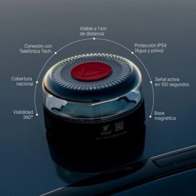 Detalle de Baliza V16 Thulos TH-V16-2 homologada DGT con IoT geolocalizada y base imantada ámbar