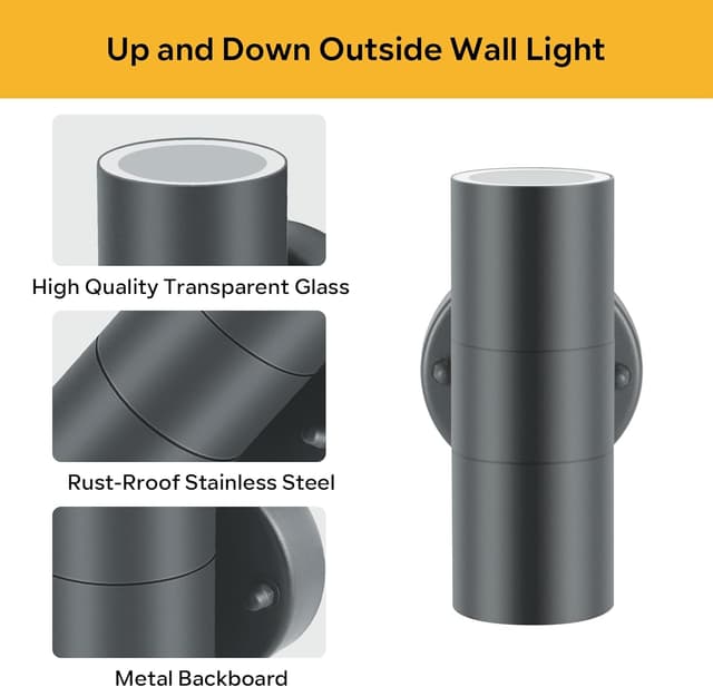 Thumbnail 6 de Kerry Up Down Mains Powered Wall Lights (Anthracite Grey, IP44) – Exterior Wall Sconces, 2 Pack