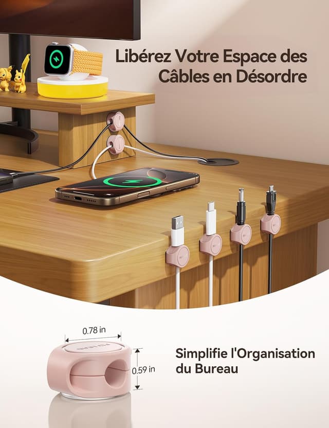 Thumbnail 5 de FLYLEAD 8 Pièces Clips Câble Silicone Rose