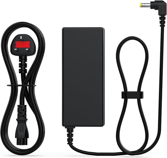 Detalle de Etssembo 65W 19V 3.42A Power Adapter for HP Pavilion monitors (Yellow 5.5x2.5mm right-angle, UK plug)