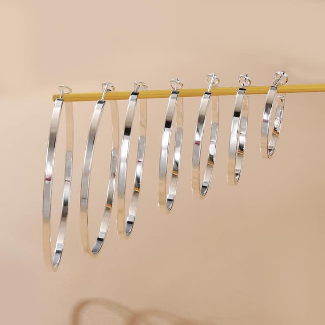 Thumbnail 6 de LOUMILEO Silber 925 Creolen (Hypoallergen) – leichte große Damen-Ohrringe, Clip-Top-Verschluss, Größen 30–70 mm