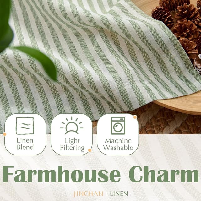 Thumbnail 5 de jinchan Striped Linen Kitchen Curtains 30" sage green curtains 🪟