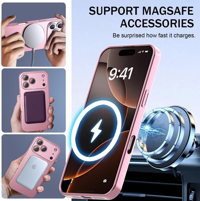 Detalle de Misscase Magnetic Case for iPhone 17 Pro (6.3-inch) with Camera Lens Protector — Slim TPU MagSafe-Compatible Rose Gold