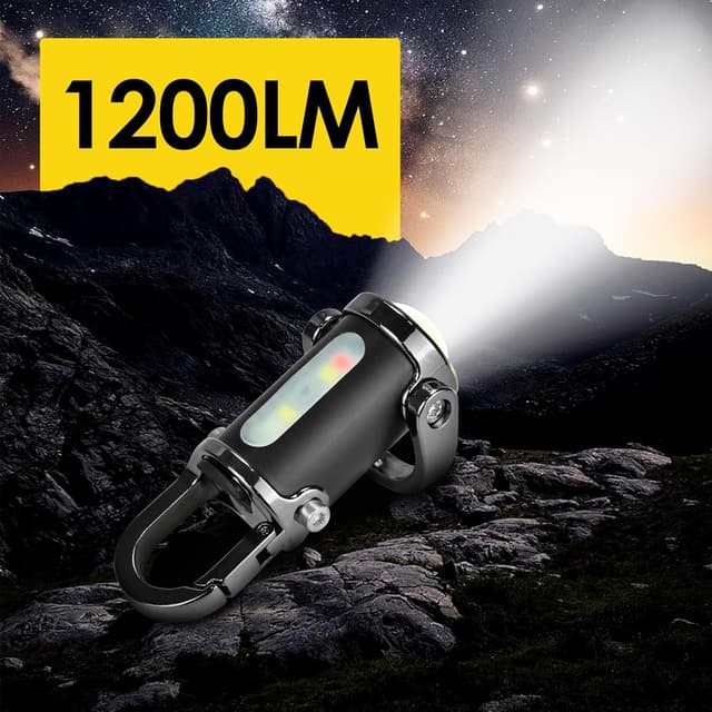 Detalle de 1200lm Mini Rechargeable Keychain Flashlight (Waterproof LED) with Carabiners, Black