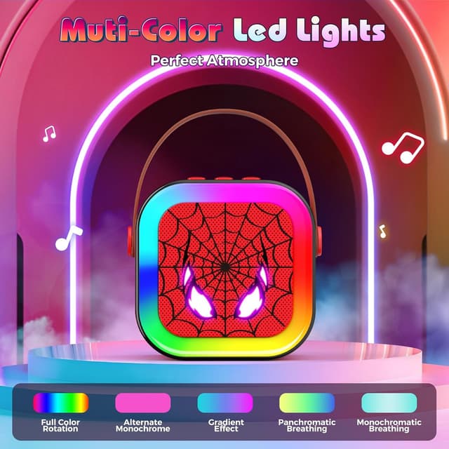 Detalle de Braxel Karaoke Machine with 2 Wireless Microphones (Spider-themed) for Kids