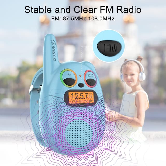 Detalle de Qniglo Rechargeable Kids Walkie Talkies (FM, Long-Range) for Ages 3–14