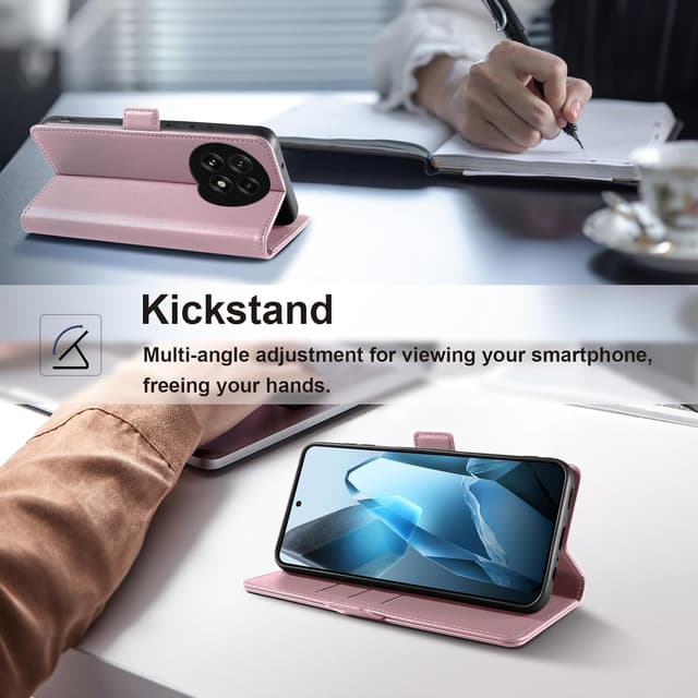 Detalle de Yunubeyii Handyhülle für OnePlus 13 mit RFID-Blocker, Kartenfächern und Magnetverschluss (Klapphülle, Rosa)