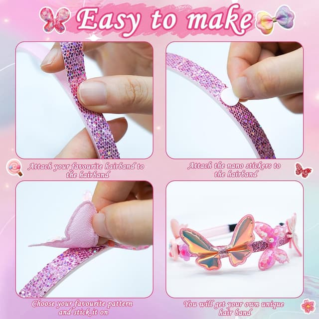 Detalle de JOYSAL cerchietto fai da te per ragazze con 6 fasce, nastri colorati e 36 ornamenti