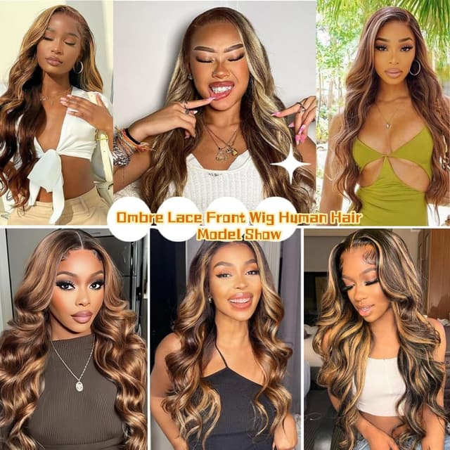 Detalle de Sunelk Honey Blonde Ombre Lace Front Wig (Human Hair, 13x6 HD Lace, 200% Density, Body Wave)