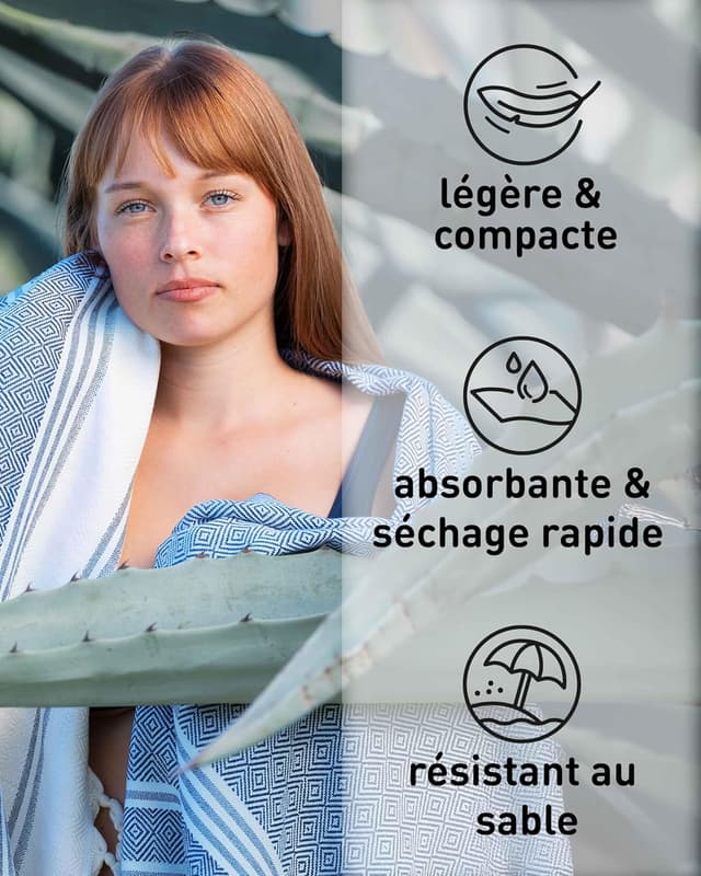 Thumbnail 5 de Fit-Flip Fouta de Plage Bleu 100x200 cm