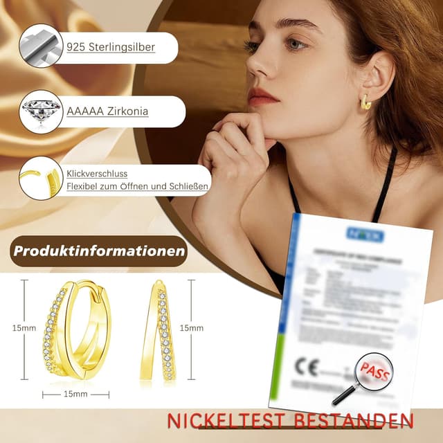 Detalle de Cangall Creolen Silber 925 mit Cubic Zirkonia (Huggie/Doppel-Creolen)