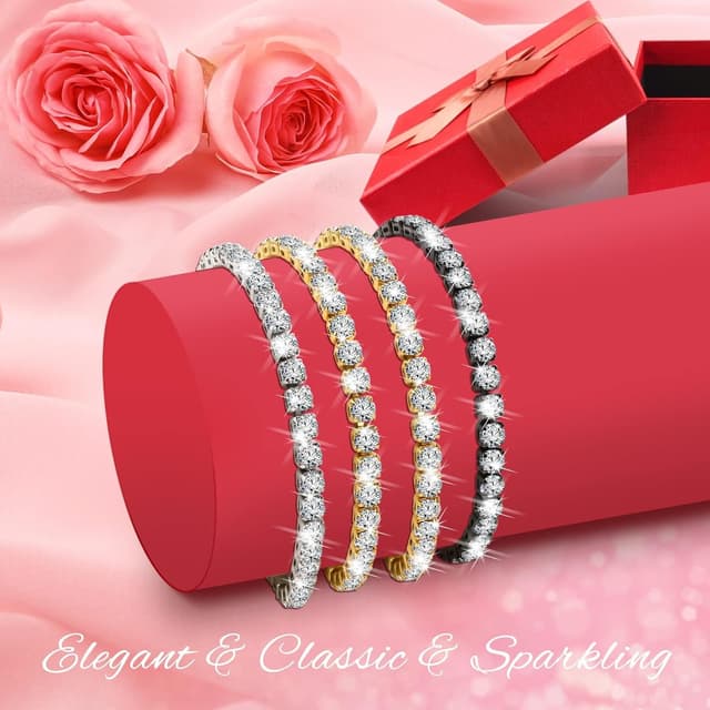 Detalle de VNOX Zirconia Tennis Bracelet for Women – Adjustable Size Gold Coloured Stainless Steel with Gift Packaging