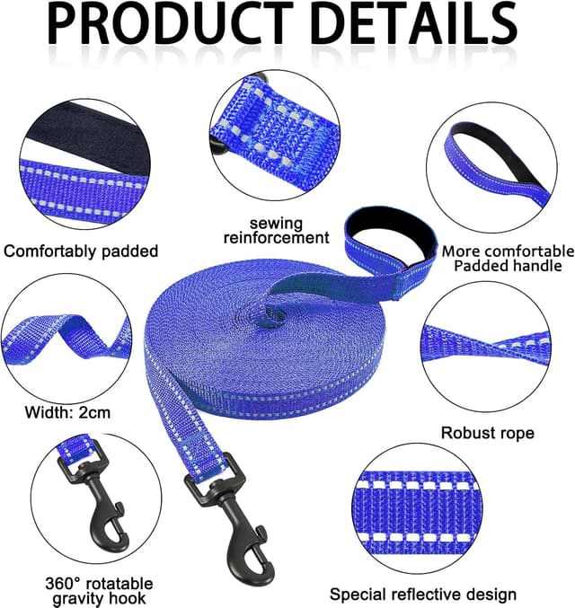 Detalle 2 de COMSLE Long Leads for Dog Training – Extra-long nylon dog training leash with rotating buckle (3m–20m)