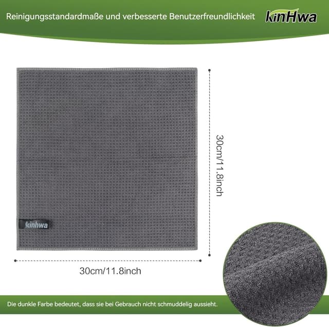 Detalle 2 de KinHwa Mikrofaser-Reinigungstücher (6er Set) grau, 30 x 30 cm – waschbar, saugstark