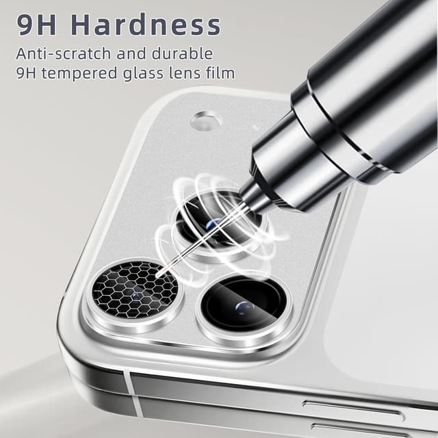 Detalle 2 de SumRioo Kameraschutz für iPhone 17 Pro Max – Panzerglasfolie mit 9H Härte und Aluminiumlegierung (Silber)