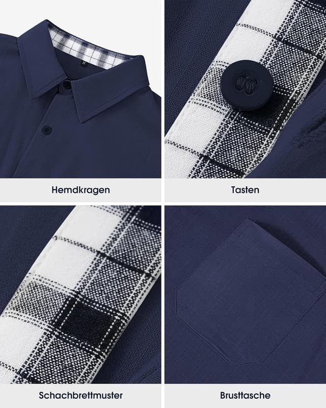 Detalle de HMIYA Herren Kurzarmhemd aus 100% Baumwolle im Button-Down-Stil für Sommer, Strand & Freizeit