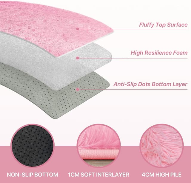 Detalle de Tapis BEIMO Shaggy rose à poils longs 160x230 cm avec envers antidérapant