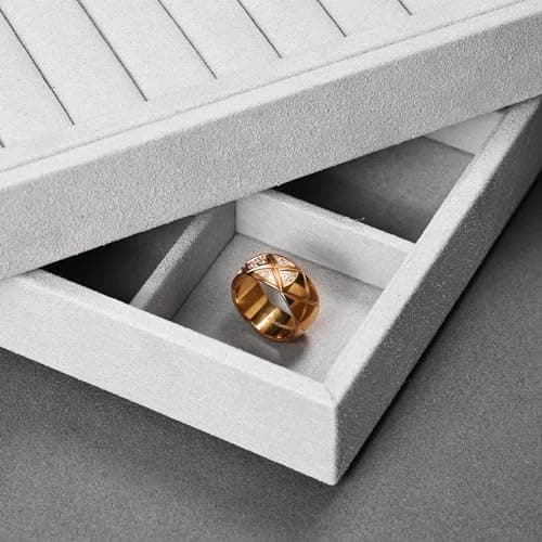 Detalle de Oirlv Bandeja apilable de microfibra gris para joyería (24 cuadrículas)