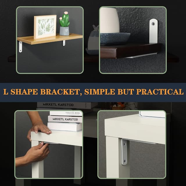 Detalle 1 de SAYAYO EJ5207W-4P stainless steel corner shelf brackets, 125mm x 75mm (4 pcs)