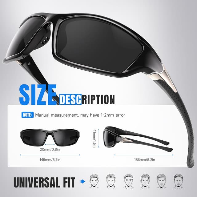 Thumbnail 1 de kunqun Polarized Sports Sunglasses for Men — Wrap-Around UV Protection for Cycling, Fishing, and Driving