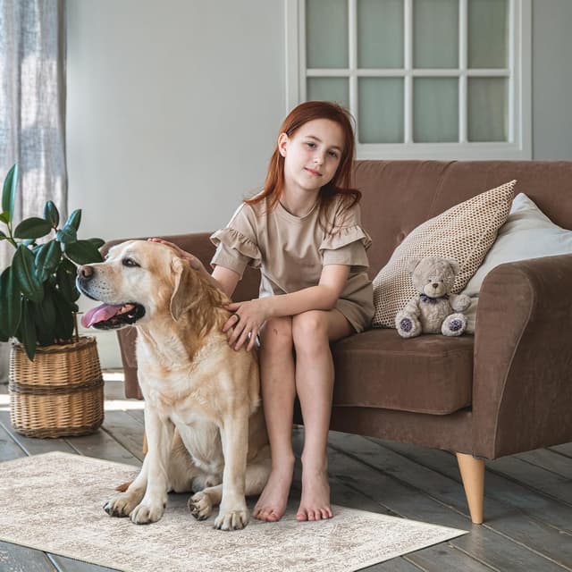 Detalle 2 de EISUROM Hallway 2x5 Runner Rug (Ivory/Beige) — Vintage, Waterproof, Non-Slip Washable Low-Pile