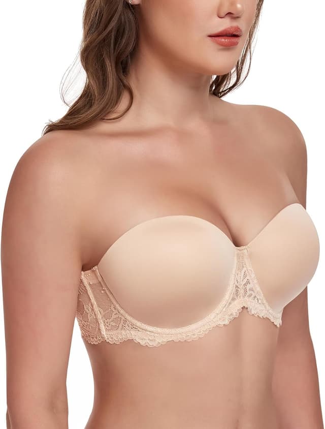 Detalle de Lemorosy Damen trägerloser BH mit Bügel Multiway – rutschfester Push-up für große Größen