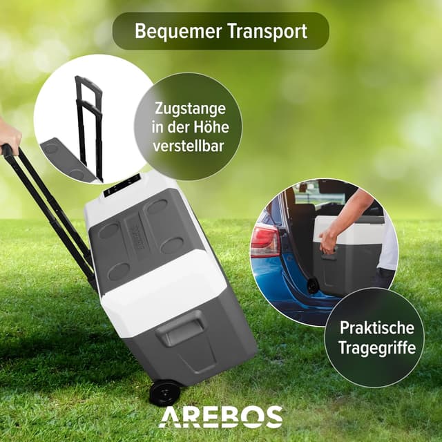 Detalle 2 de Arebos Kompressor-Kühlbox mit Rollen, 39 Liter – App & Smart-Steuerung, bis -20 °C (12/24 V & 230 V)