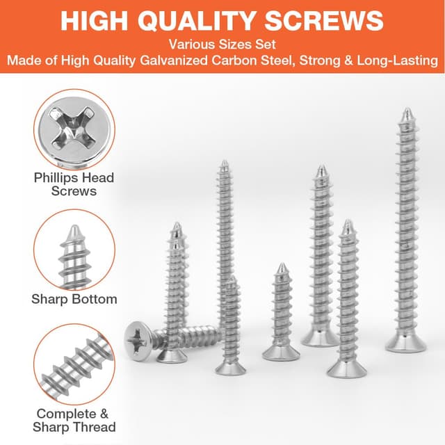 Detalle 2 de Flintronic lot de 360 vis à bois autotaraudeuses à tête fraisée universelle M3/M3.5/M4 (16 à 40 mm) avec boîte PP