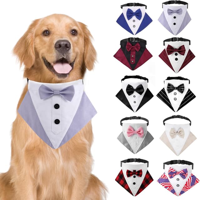 Detalle 2 de BT Bear Dog Tuxedo Bandana Collar with Bow Neck Scarf (Purple) – Adjustable snap collar for small pets